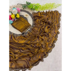 Women's Satin Embellished Saree With Unstitched Blouse 5.5Mtr (Mustard)