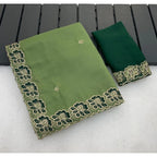 Women's Star Georgette Embroidered Saree With Unstitched Blouse 5.5Mtr (Green)