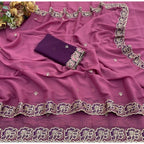 Women's Star Georgette Embroidered Saree With Unstitched Blouse 5.5Mtr (Pink)