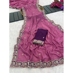 Women's Star Georgette Embroidered Saree With Unstitched Blouse 5.5Mtr (Pink)