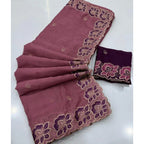 Women's Star Georgette Embroidered Saree With Unstitched Blouse 5.5Mtr (Pink)