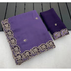 Women's Star Georgette Embroidered Saree With Unstitched Blouse 5.5Mtr (Purple)