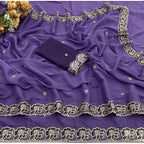 Women's Star Georgette Embroidered Saree With Unstitched Blouse 5.5Mtr (Purple)