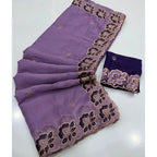 Women's Star Georgette Embroidered Saree With Unstitched Blouse 5.5Mtr (Purple)