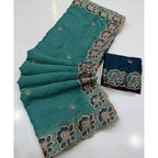 Women's Star Georgette Embroidered Saree With Unstitched Blouse 5.5Mtr (Sea Green)