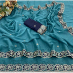 Women's Star Georgette Embroidered Saree With Unstitched Blouse 5.5Mtr (Sea Green)