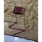 Women's Star Georgette Embroidered Saree With Unstitched Blouse 5.5Mtr (Beige)