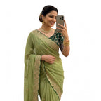 Women's Star Georgette Embroidered Saree With Unstitched Blouse 5.5Mtr (Green)