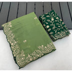 Women's Star Georgette Embroidered Saree With Unstitched Blouse 5.5Mtr (Green)