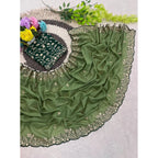 Women's Star Georgette Embroidered Saree With Unstitched Blouse 5.5Mtr (Green)