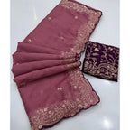 Women's Star Georgette Embroidered Saree With Unstitched Blouse 5.5Mtr (Pink)