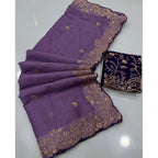 Women's Star Georgette Embroidered Saree With Unstitched Blouse 5.5Mtr (Purple)