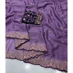 Women's Star Georgette Embroidered Saree With Unstitched Blouse 5.5Mtr (Purple)