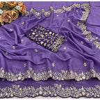 Women's Star Georgette Embroidered Saree With Unstitched Blouse 5.5Mtr (Purple)