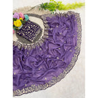 Women's Star Georgette Embroidered Saree With Unstitched Blouse 5.5Mtr (Purple)