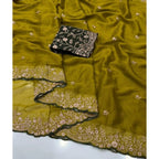 Women's Star Georgette Embroidered Saree With Unstitched Blouse 5.5Mtr (Mustard Yellow)