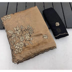 Women's Viscose Silk Embroidered Saree With Unstitched Blouse 5.5Mtr (Gold)
