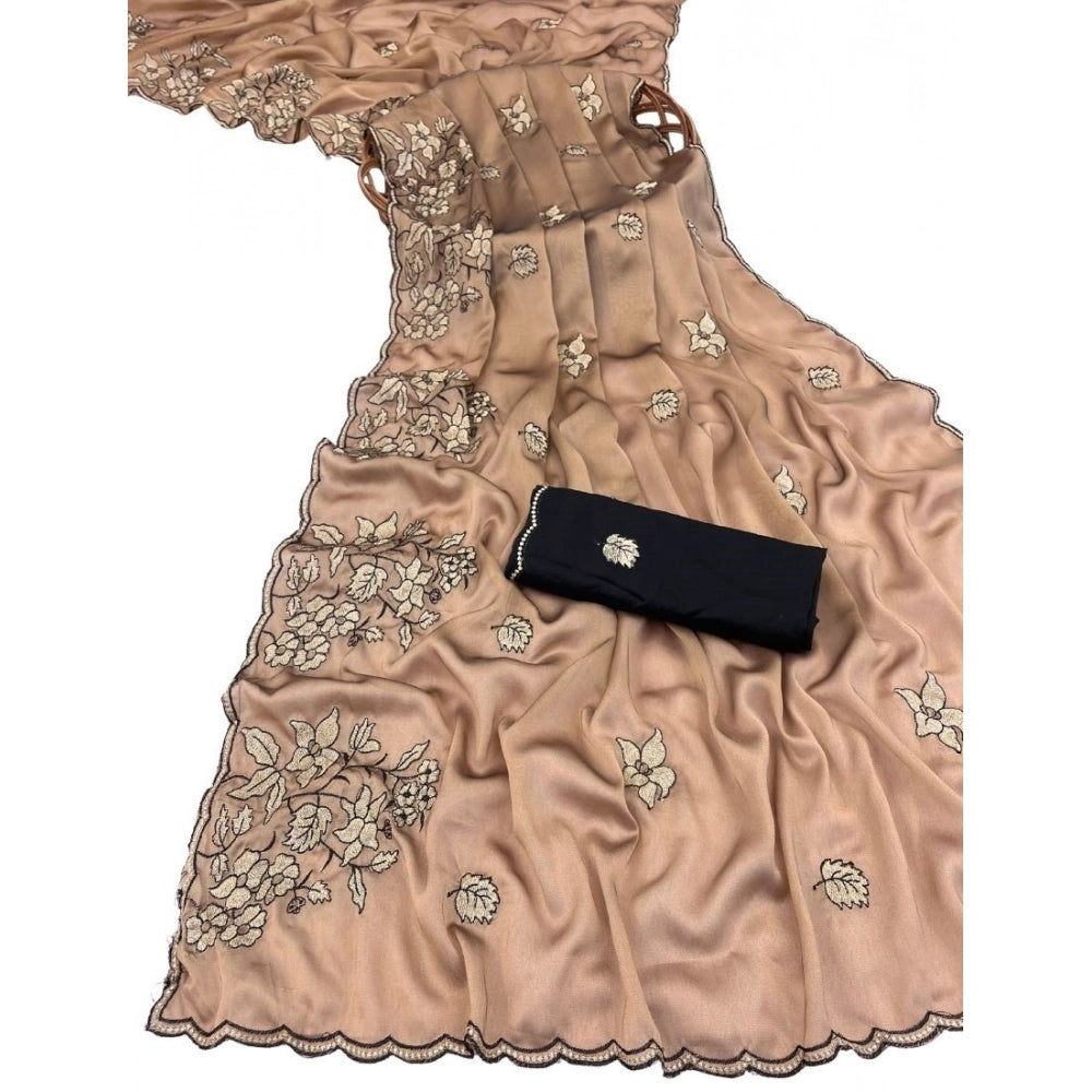 Women's Viscose Silk Embroidered Saree With Unstitched Blouse 5.5Mtr (Gold)