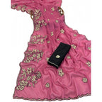 Women's Viscose Silk Embroidered Saree With Unstitched Blouse 5.5Mtr (Pink)