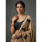 Women's Viscose Silk Embroidered Saree With Unstitched Blouse 5.5Mtr (Beige)