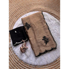 Women's Viscose Silk Embroidered Saree With Unstitched Blouse 5.5Mtr (Beige)