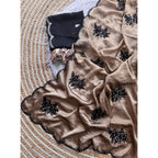 Women's Viscose Silk Embroidered Saree With Unstitched Blouse 5.5Mtr (Beige)