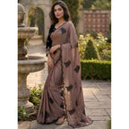 Women's Viscose Silk Embroidered Saree With Unstitched Blouse 5.5Mtr (Brown)