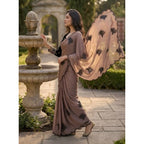 Women's Viscose Silk Embroidered Saree With Unstitched Blouse 5.5Mtr (Brown)