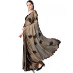 Women's Viscose Silk Embroidered Saree With Unstitched Blouse 5.5Mtr (Beige)