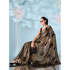 Women's Viscose Silk Embroidered Saree With Unstitched Blouse 5.5Mtr (Beige)