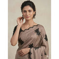 Women's Viscose Silk Embroidered Saree With Unstitched Blouse 5.5Mtr (Beige)