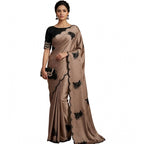 Women's Viscose Silk Embroidered Saree With Unstitched Blouse 5.5Mtr (Beige)