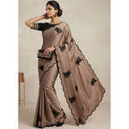 Women's Viscose Silk Embroidered Saree With Unstitched Blouse 5.5Mtr (Beige)