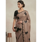 Women's Viscose Silk Embroidered Saree With Unstitched Blouse 5.5Mtr (Beige)