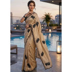 Women's Viscose Silk Embroidered Saree With Unstitched Blouse 5.5Mtr (Beige)