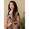 Women's Viscose Silk Embroidered Saree With Unstitched Blouse 5.5Mtr (Brown)