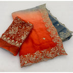 Women's Satin Embellished Saree With Unstitched Blouse 5.5Mtr (Multicolor)