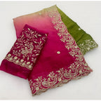 Women's Satin Embellished Saree With Unstitched Blouse 5.5Mtr (Multicolor)