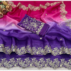 Women's Satin Embellished Saree With Unstitched Blouse 5.5Mtr (Multicolor)