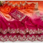 Women's Satin Embellished Saree With Unstitched Blouse 5.5Mtr (Multicolor)