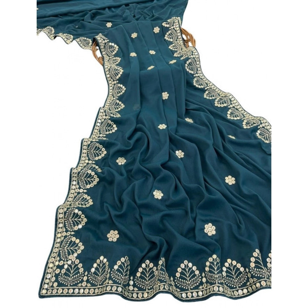 Women's Georgette Embellished Saree With Unstitched Blouse 5.5Mtr (Blue)