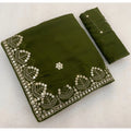 Women's Georgette Embellished Saree With Unstitched Blouse 5.5Mtr (Green)