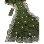 Women's Georgette Embellished Saree With Unstitched Blouse 5.5Mtr (Green)