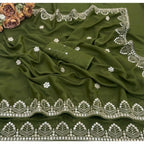 Women's Georgette Embellished Saree With Unstitched Blouse 5.5Mtr (Green)