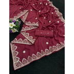 Women's Georgette Embellished Saree With Unstitched Blouse 5.5Mtr (Maroon)