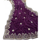 Women's Georgette Embellished Saree With Unstitched Blouse 5.5Mtr (Purple)