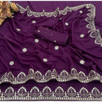 Women's Georgette Embellished Saree With Unstitched Blouse 5.5Mtr (Purple)