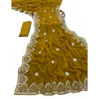 Women's Georgette Embellished Saree With Unstitched Blouse 5.5Mtr (Mustard-Yellow)