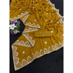 Women's Georgette Embellished Saree With Unstitched Blouse 5.5Mtr (Mustard-Yellow)