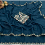 Women's Art Silk Embroidered Saree With Unstitched Blouse 5.5Mtr (Blue)
